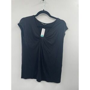NWT Staccato Adya Twist Front Knit Top Women's Large Black Pullover Short Sleeve